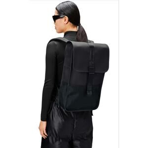 Authentic Rains Backpack – Black Waterproof PU, Flap with Zippered Closure